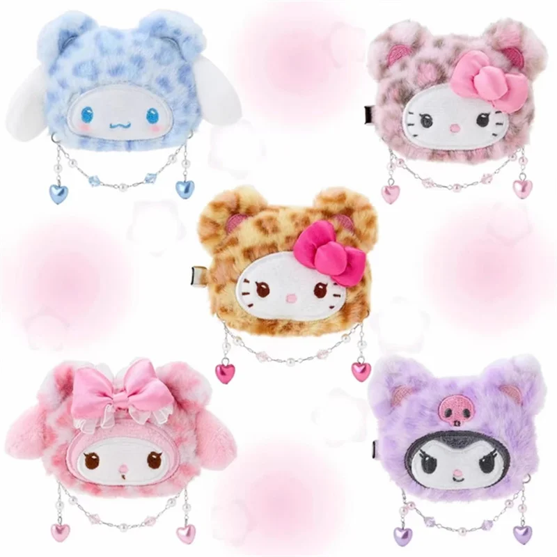 Sanurgente-Pince à cheveux en peluche à imprimé léopard, barrettes de cheveux de dessin animé, vêtements de sauna, accessoires pour cheveux, cadeau de vacances, Hello Kitty, Kawaii, KT Cat, Y2K