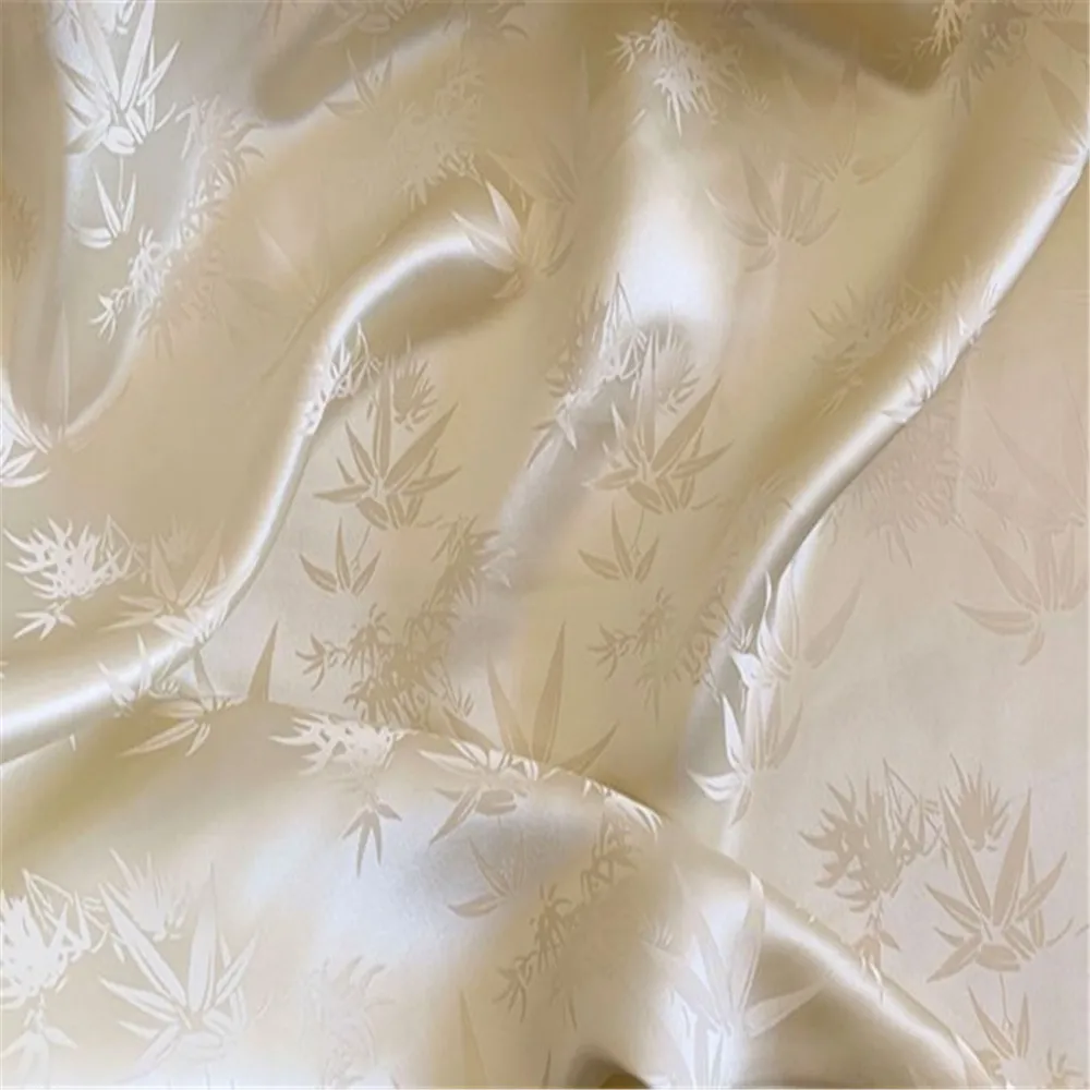 2024 New Vintage Bamboo Leaf Soft Silk Jacquard Fabric Luxury for Elegant Dress Underwear