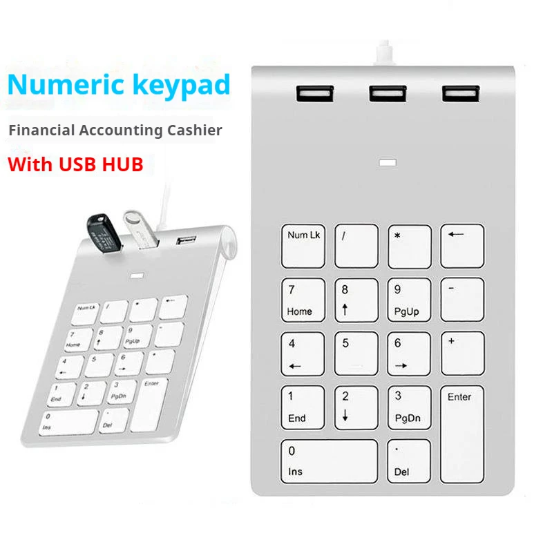 

USB 2.0 Numeric Keypad With HUB Multi-Function Financial Accounting Cash Register Computer Universal Wired Silent Small Keyboard