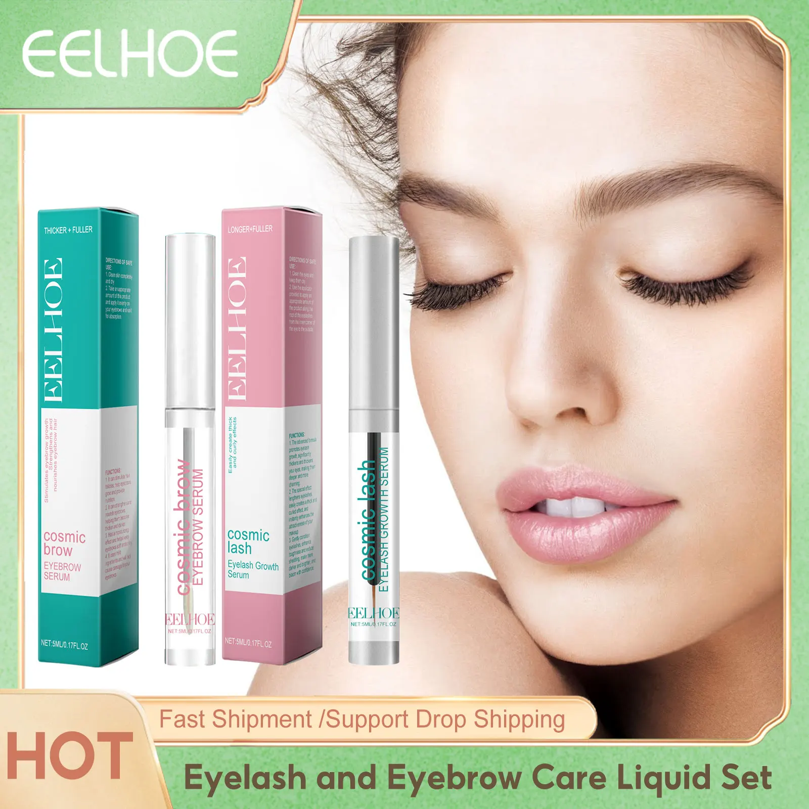 Eelhoe Eyelash Eyebrow Care Liquid Set Long Lasting Thicker Easy Wear Enhance Extension Waterproof Makeup Eyelash Growth Serum