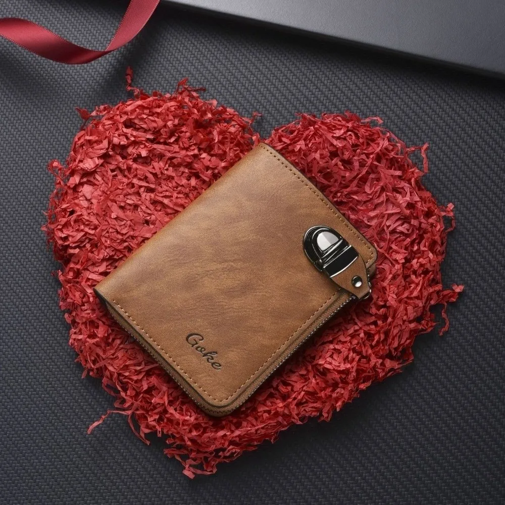 ポータブルジッパーメンズ財布バックルソリッドカラービジネスカードホルダー複数のカードスロットショートレザーコイン財布ギフト