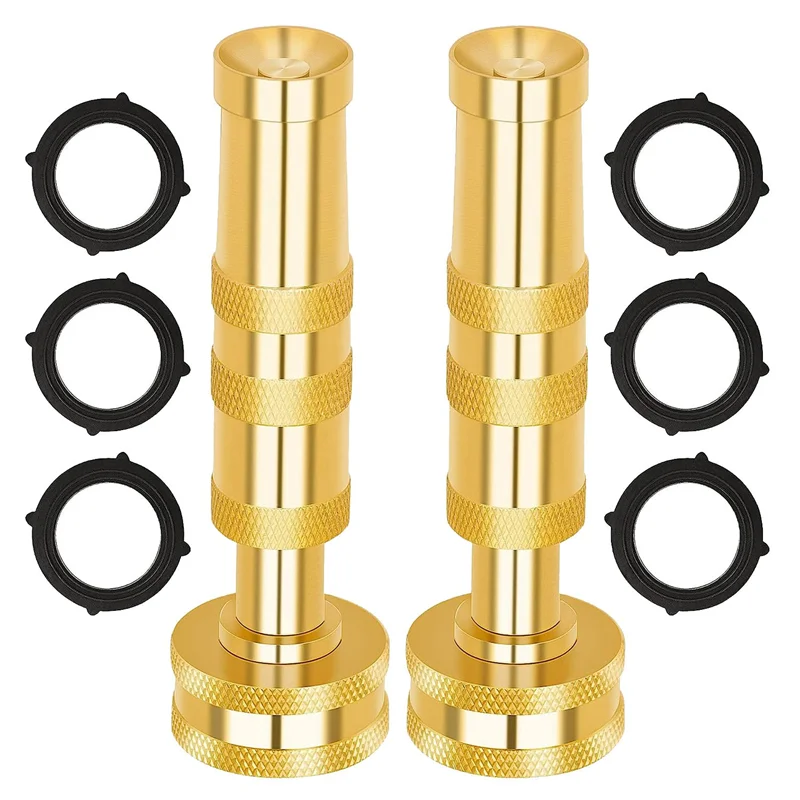 

Brass Hose Nozzle - High Pressure Jet Nozzles 2 Pack, Heavy Duty Sprayer for Garden Hoses, Adjustable for Patio, Lawn