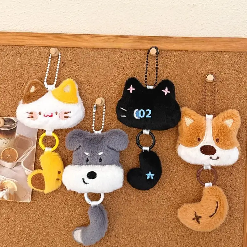 Plush Animal Cat Dog Keychain Charm with Mini Tail; Creative Backpack Decor; Exceptional Gift for Buddies and Loved Ones.