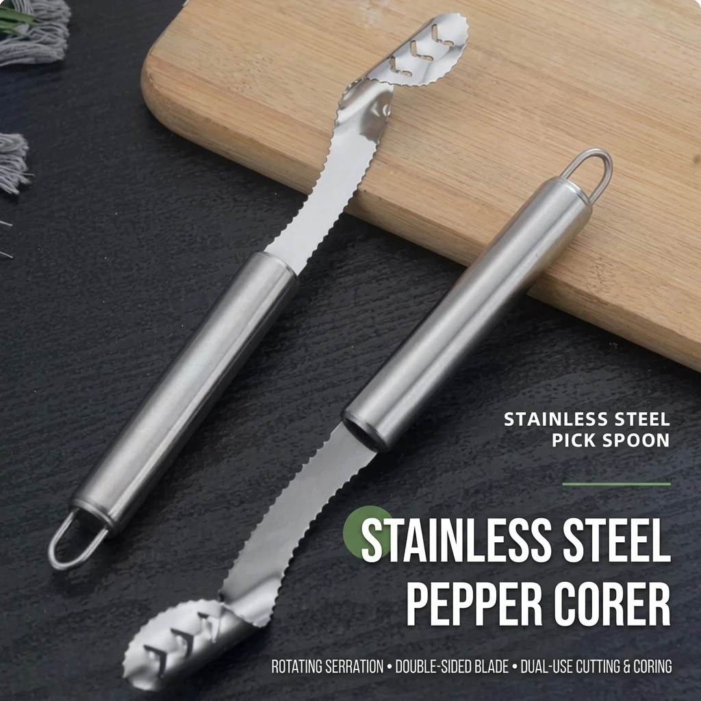 YGTITAN Stainless Steel Pepper Corer, Chili & Bitter Gourd Seed Remover Tool, Kitchen Vegetable Prep