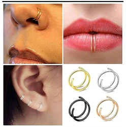 Double Hoop Nose Ring Stainless Steel for Single Piercing, Snug Spiral Nose Ring 20G 8/10mm Thin Nose Rings Piercing Jewelry