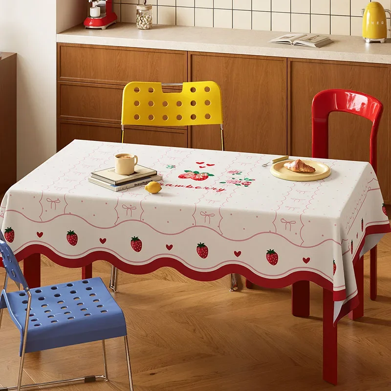 Dopamine Cartoon Printed Waterproof Tablecloth Irregular Fruit Table Cover for Party Dining Soft Dustproof Furniture Protector