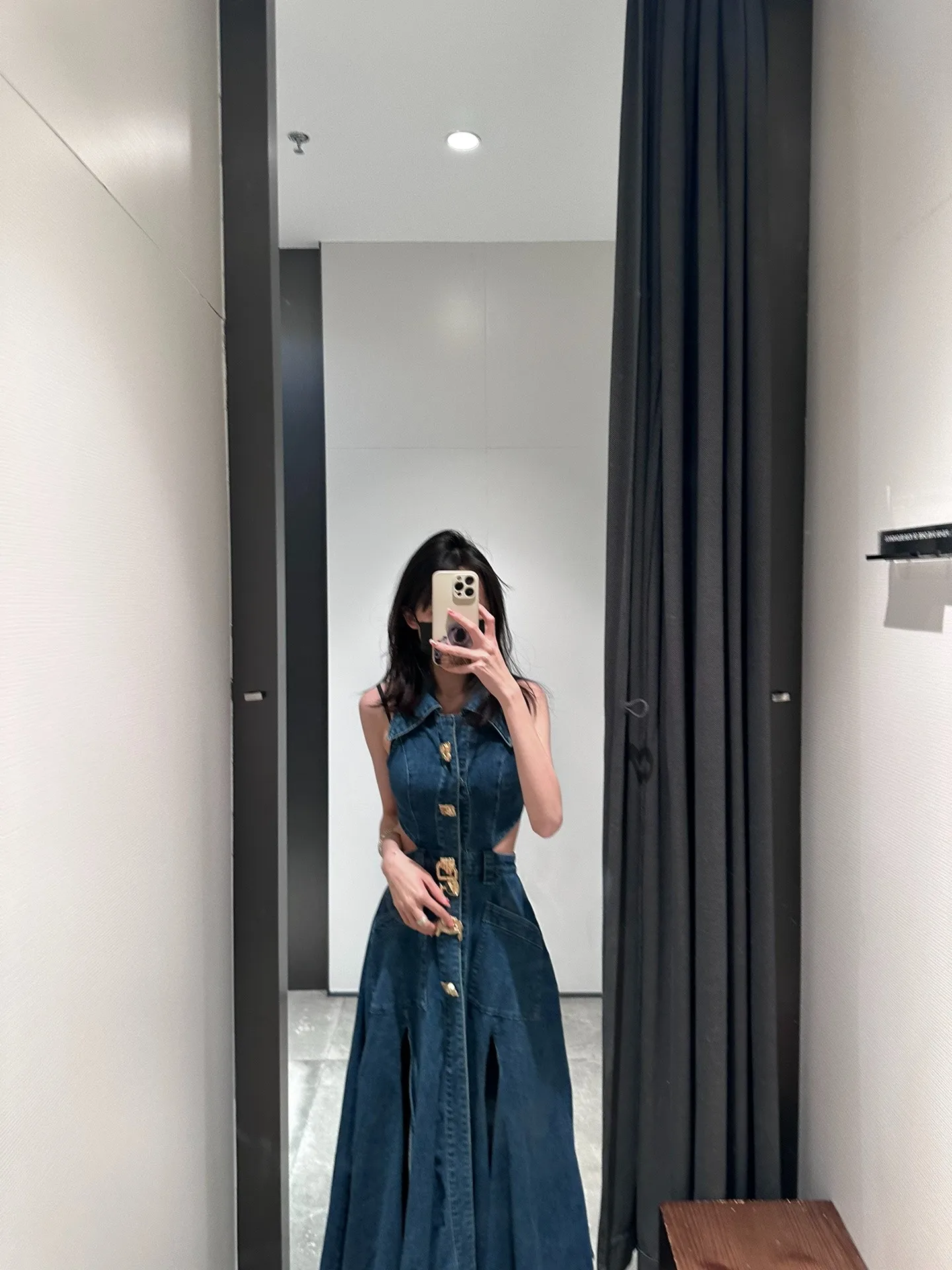 Robe en Denim Ultra Longue pour Femme, Mode Coréenne, Élégante, Taille Découpée, Métal, Simple Boutonnage, Rétro, Bleu, Printemps Été