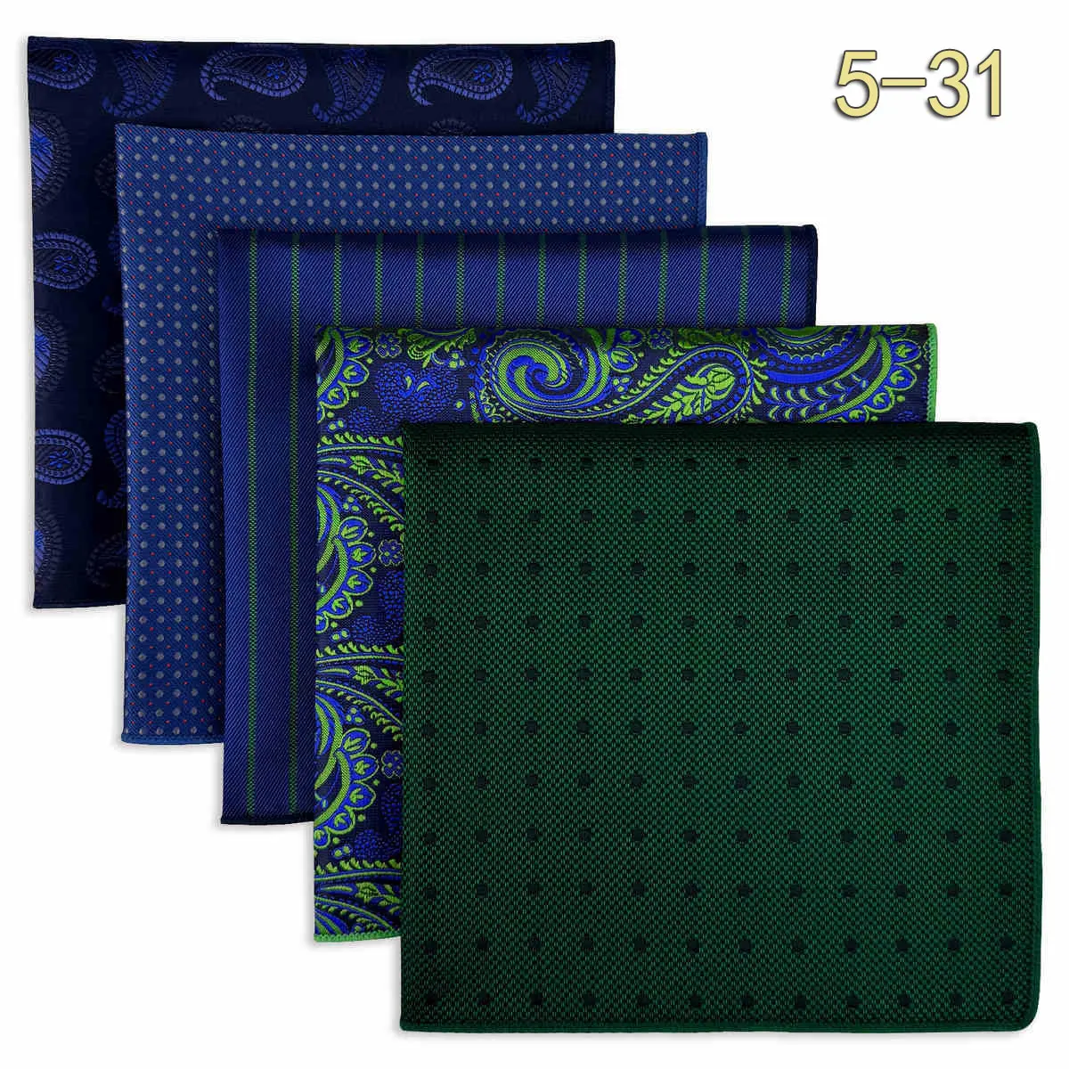 5 PCS Men's Pocket Square Set, Assorted Handkerchief Styles