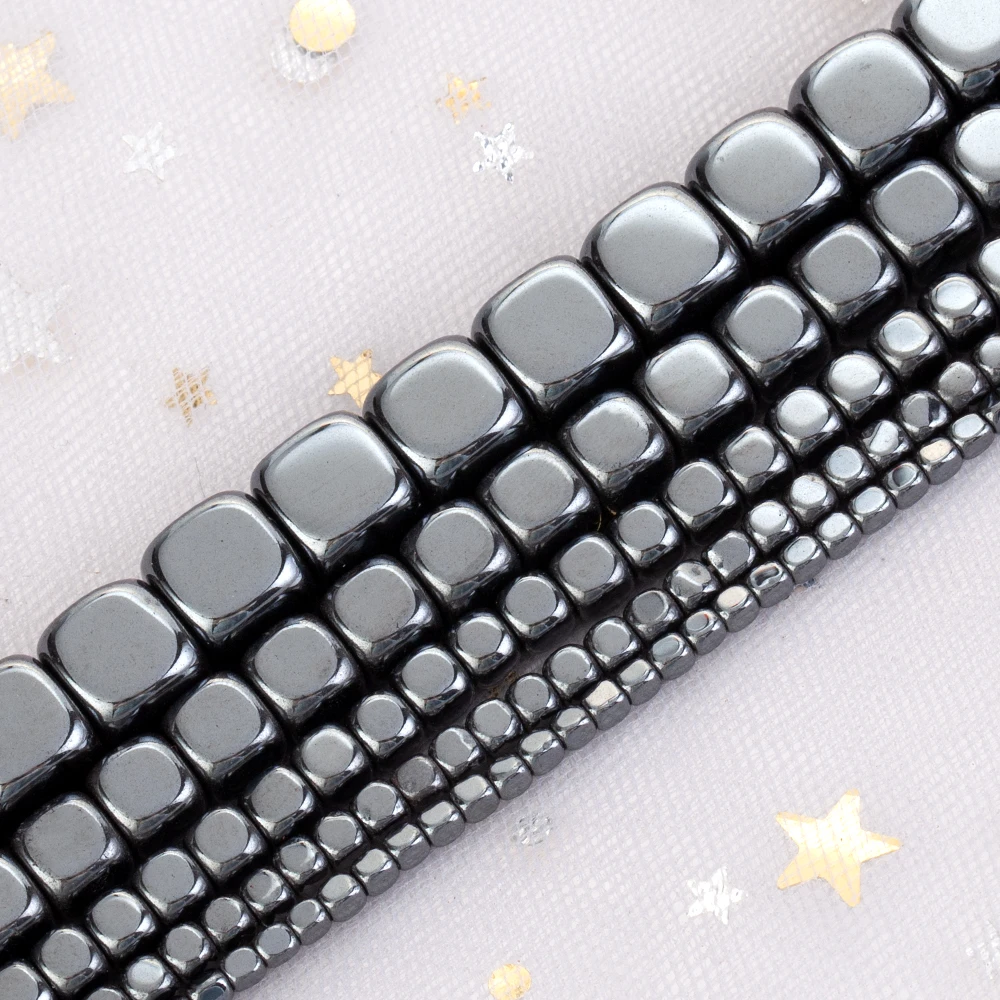 2/3/4/6/8mm Naturstein Perlen Filet Cube Schwarz Hämatit Lose Spacer Perlen für Schmuck Machen DIY Handwerk Armband Zubehör