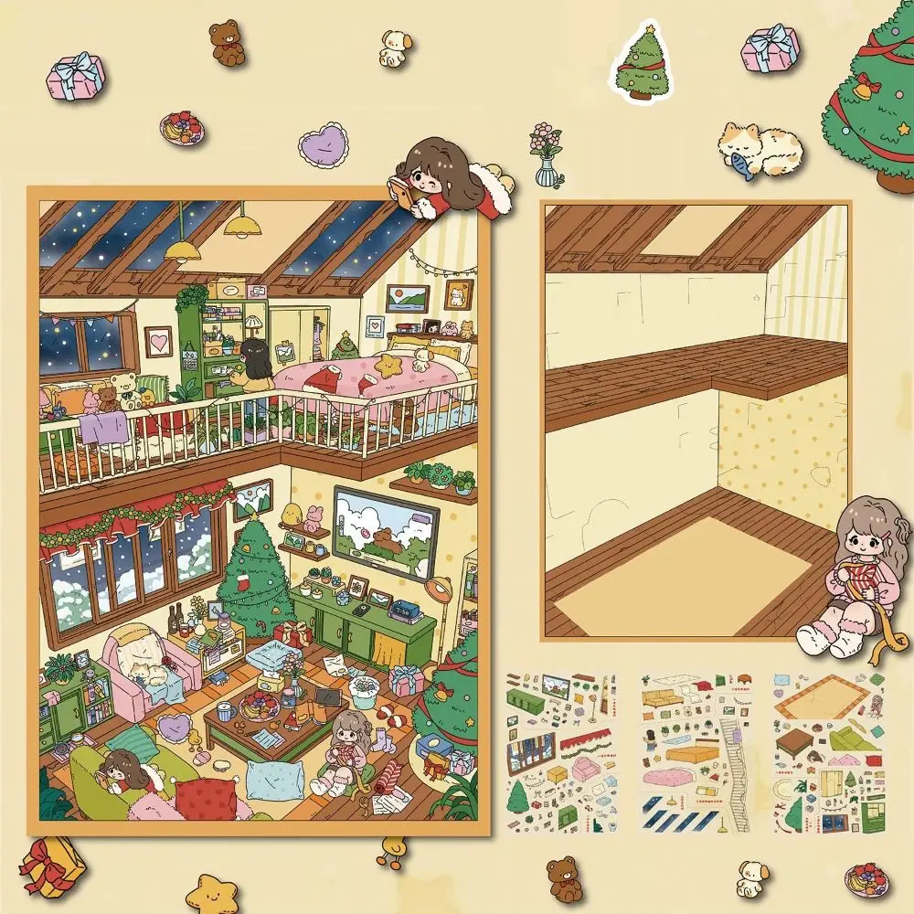 

Warm Little Nest Series Miniature Landscape Sticker DIY PET 3D Landscape Sticker Stress Relief Large Size Cabin Scene Sticker