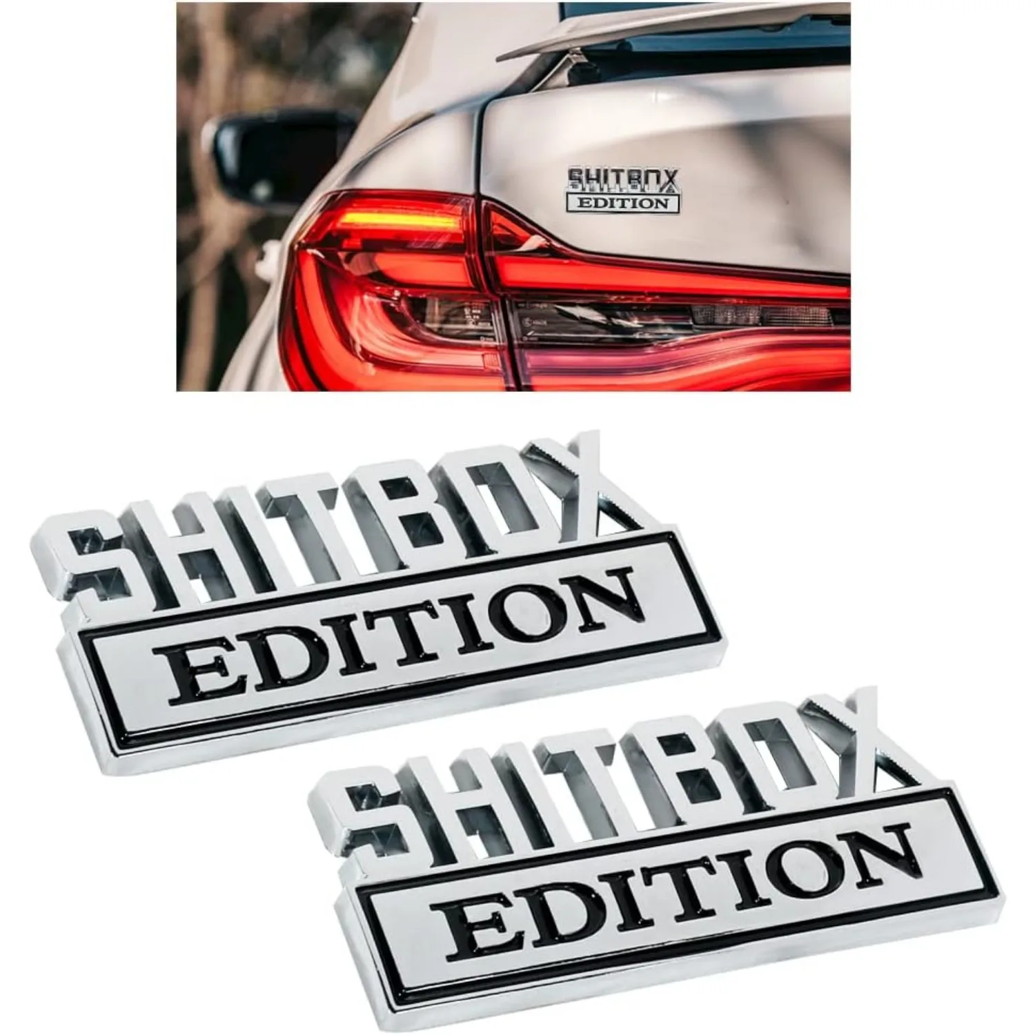 2 Pack Shitbox Edition Emblems,Car Emblem Badge 3D Sticker Decal,Badge Nameplate Decal Stickers for Car Truck SUV