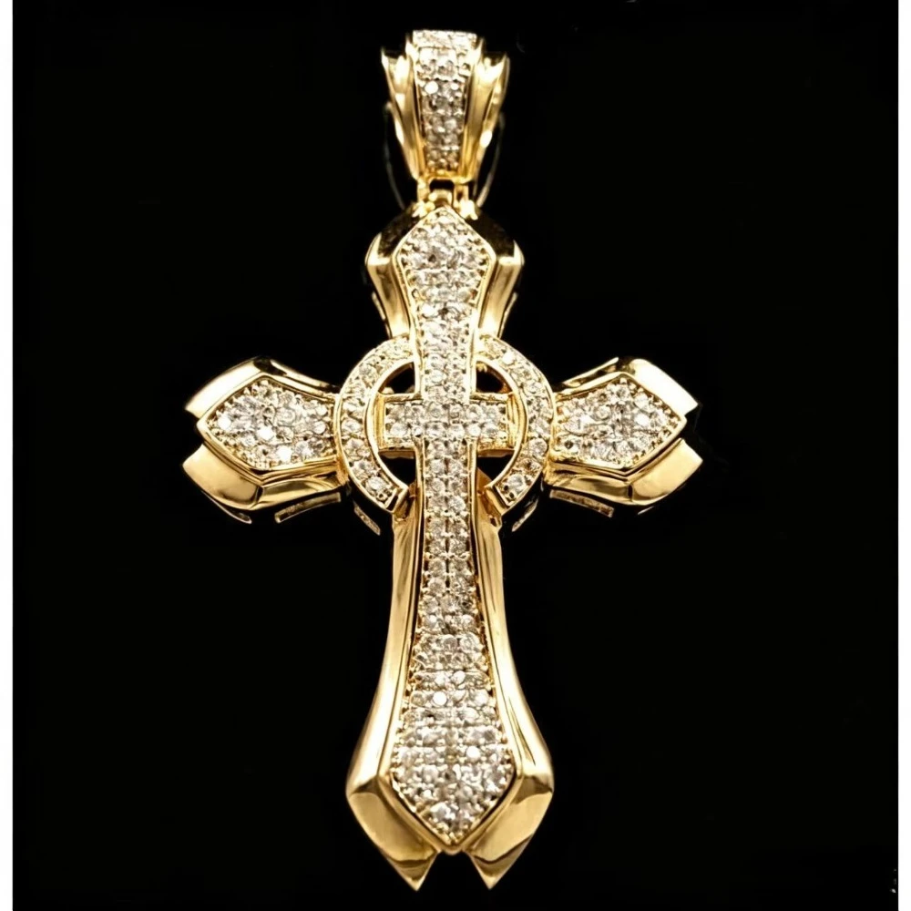 Retro Elegant Cross Moissanite Pendant 925 Sterling Silver Sparkling Gem Gothic Style Unisex Gift