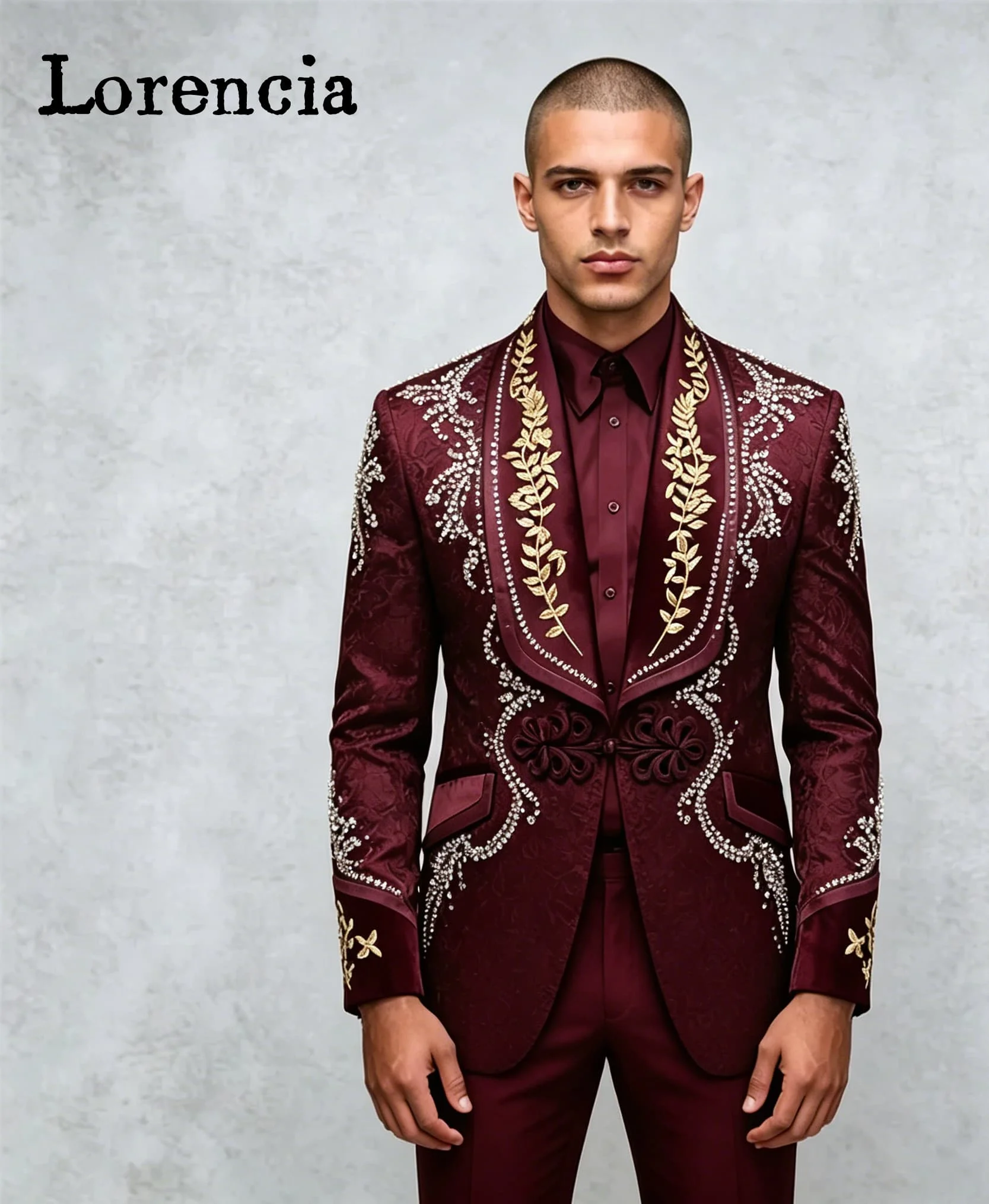 Rhinestone Men's 2 Piece Suit Hand Stitched Floral Embroidery Crystal Formal Blazer Pant Slim Fit Shawl Lapel Tuxedo Customized