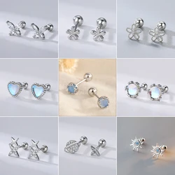 Screw Stud Earrings For Women Copper Silver Plating Trendy Zircon Flower Star Butterfly Cartilage Ear Piercing Jewelry Accessory