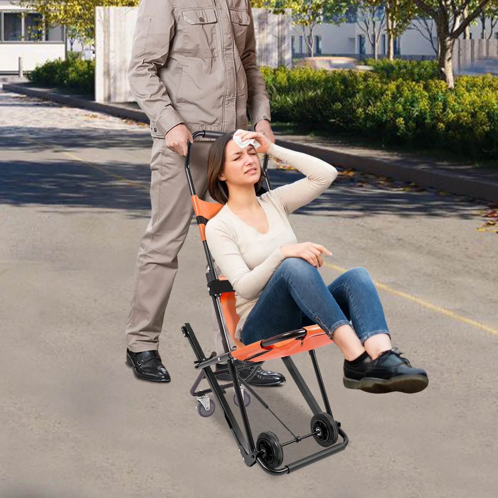 

Stair Chair 350LBS Manual Lift Rolling Seat Portable Folding Transfer with 4 Wheel for Patients, Elderly, Disabled, Handicapped