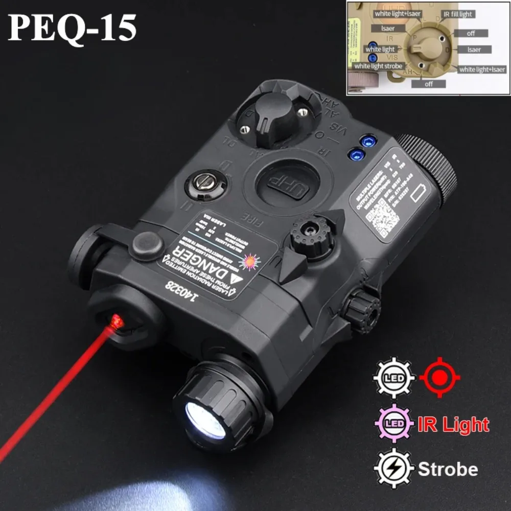 PEQ-15 UHP Red Green Dot IR Pointer Sight Combo LED Flashlight Strobe Weapon Light Airsoft Fit 20MM Rail for Outdoor Hunting