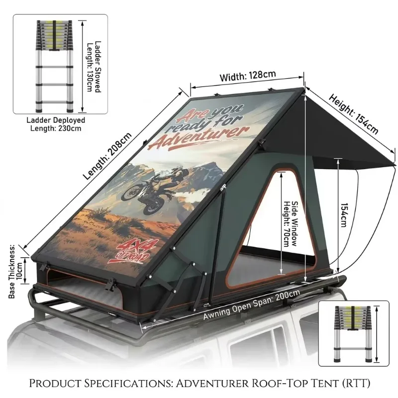 8cm Ultra Thin Printed Aluminum Hard Shell Roof Top Tent Waterproof Four-Season Quick Automatic Opening for 1-2 Adults SUV