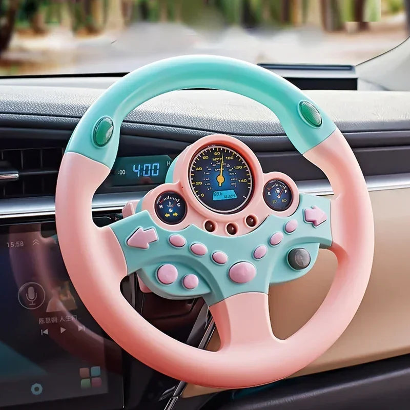 Kids Steering Wheel for Backseat Simulated Driving Steering Wheel Toy with Light Music Preschool Toys Pretend Driving Toy Gifts