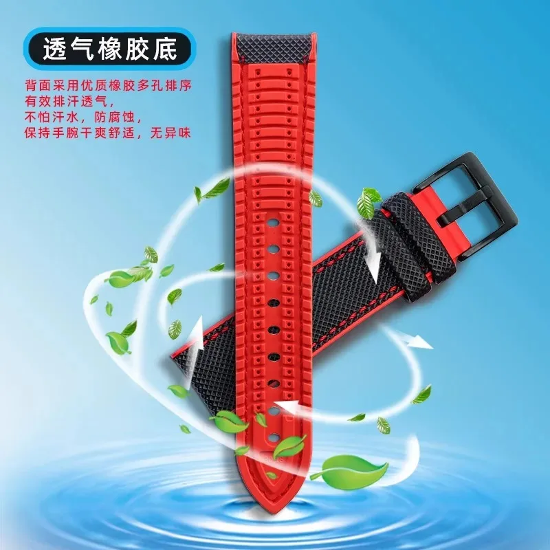 20mm Nylon Fkm Rubber Watchband For Seiko NO 5 PROSPEX Omega Seamaster Citizen Breitling fluororubber Strap accessories Orange