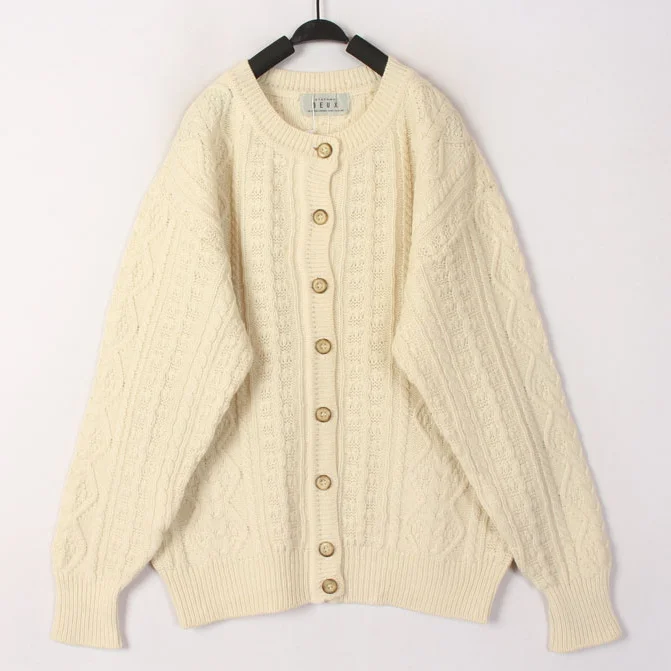 

Vintage White 3D Knitted Woolen Sweater Cardigan Loose Fit Long Sleeve Women's Online Exclusive Autumn Winter Fashion Style