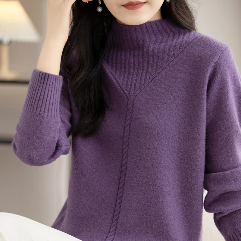 

Autumn Winter New Sle Loose Women's Knitted Sweater f High Collar Versatile Woolen Long Sve Thiened Regular Length