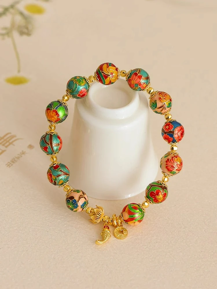 

Браслет из серебра 925 пробы с 12 цветочными богинями и филигранной эмалью, роскошная цепочка из бисера ручной работы в императорском стиле Cloisonome