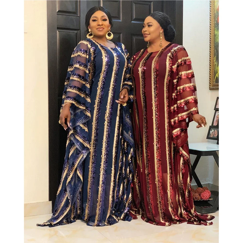 Vestidos africanos para mulheres lantejoulas roupas tradicionais soltas boubou dashiki vestido muçulmano dubai abaya vestido de festa à noite kaftan