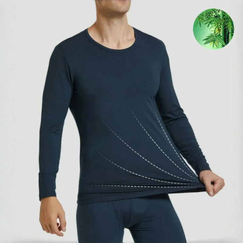 New Men's Thermal Underwear Sets Bamboo Fiber Suit Thin Body and Elasticity Warmth Thermo Underwear Men Clothing Long Johns Sets