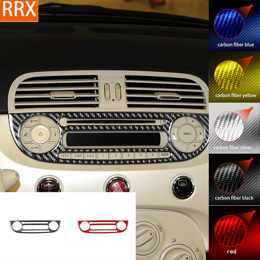 For FIAT 500 2012-2015 Real Soft Carbon Fiber Sticker Center radio CD Panel Trim Cover Car inside decorative Accessories