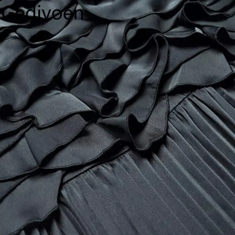 فستان Gedivoen للربيع/الصيف برقبة دائرية وأكمام قصيرة مزين بطيات وحزام خصر مكشكش على طراز الأميرة #5