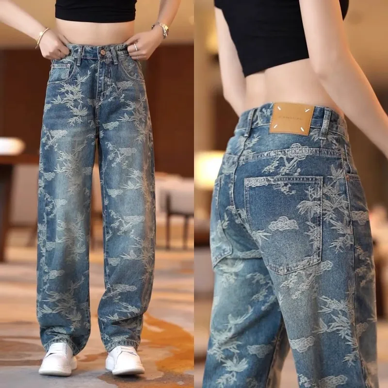 

American Street Style Men's Jeans Spring Vintage Nostalgic Cone Straight Loose Match Color Casual Pants Fashion Urban Wear