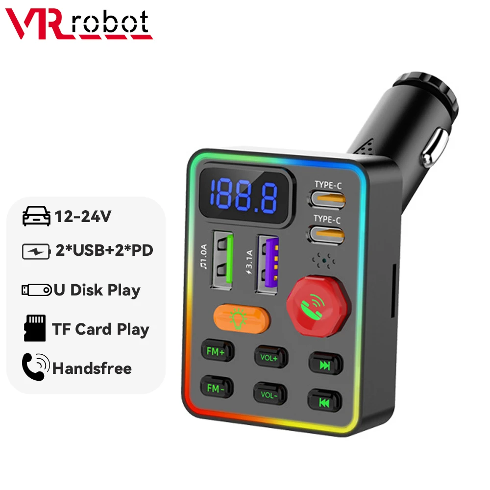 

Автомобильный робот-трансмиттер VR, Bluetooth 5,0, mp3-плеер, беспроводная система громкой связи с USB-диском/TF-картой, быстрое зарядное устройство 18 Вт с двумя портами Type-c