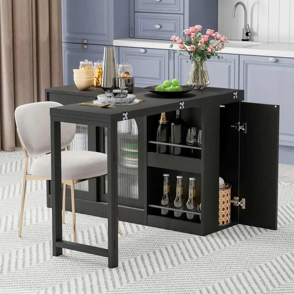 Moderner Bartisch, ausziehbar 360° ° Drehbarer Bartisch mit Stauraum, umkehrbarer Tisch, Sideboard-Bar mit Glastür – Detail 28