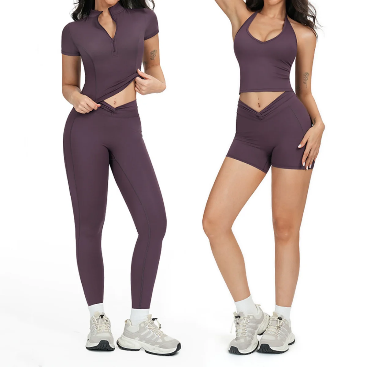 

2 pieces Short Sleeve Sporty Set Yoga suit High Waist Yoga Pants & vest for Fitness Gym Sculpting workout clothes for Women's