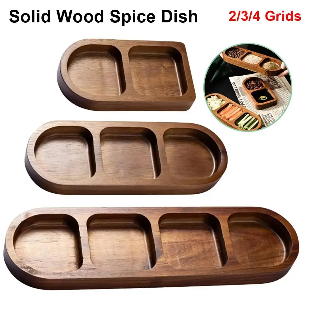 

1Pcs Durable 2/3/4 Grids Solid Wood Tray Wooden Retro Seasoning Tray Food Plate Breakfast Food Sushi Bread Dessert Sauce