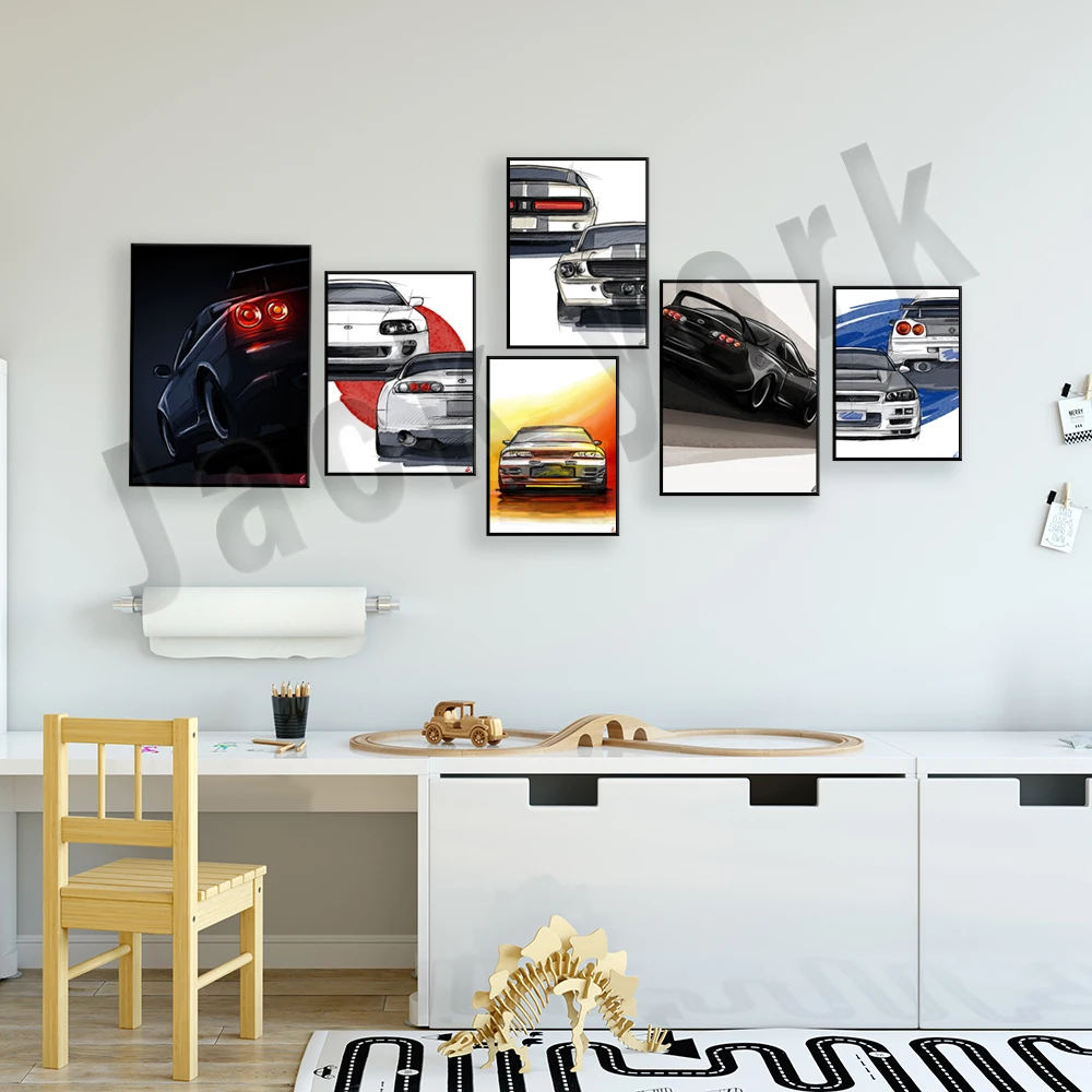 Supra MK4, Nissan Skyline R32, R34, R33 Poster Print Wall Art Decor Gifts for Home Office Men's Cave Garage Gift