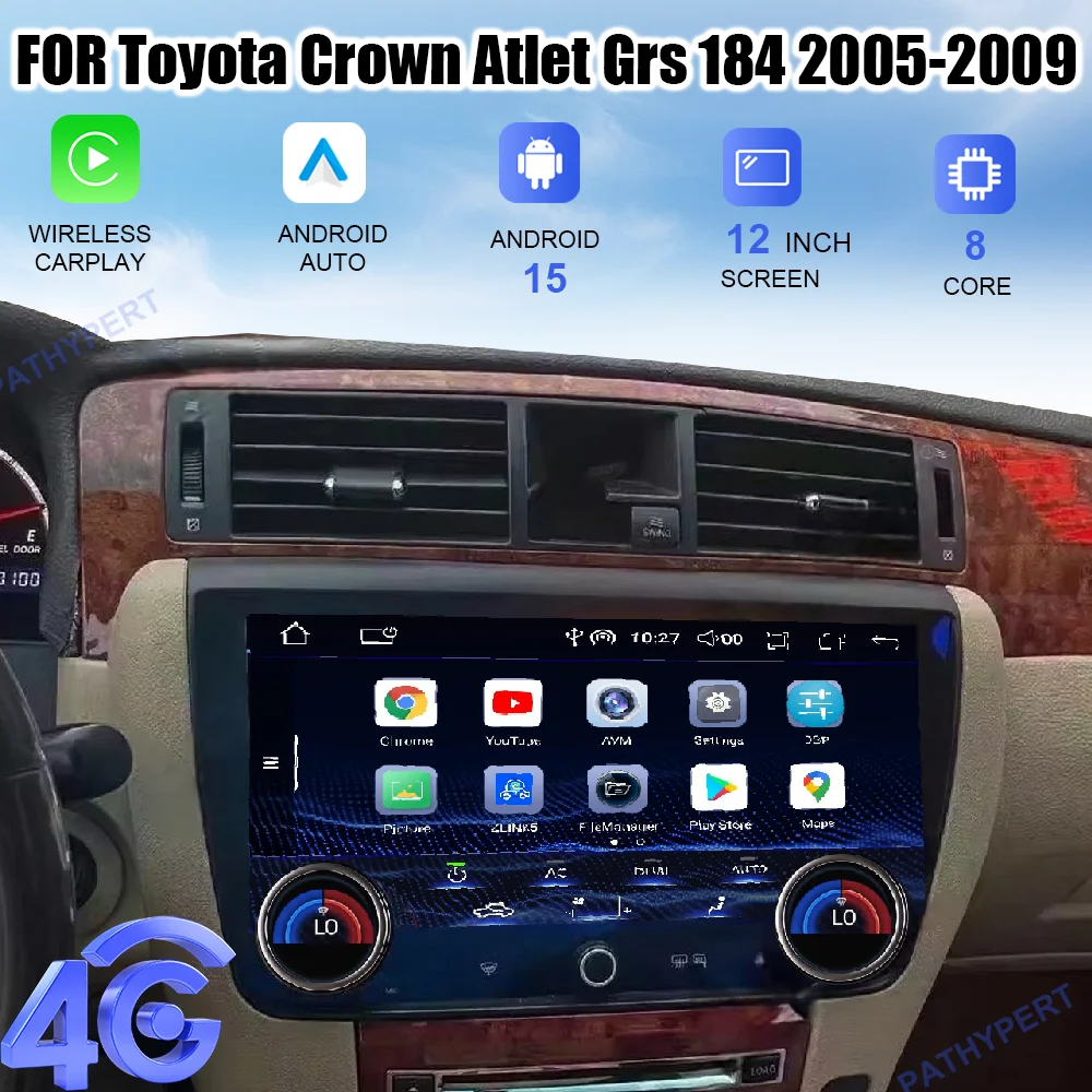 

Android 15 12.1" For Toyota Crown Atlet Grs 184 2005-2009 Car Radio Multimedia Wirreless Carplay Auto Screen GPS 4G 8+256G WIFI