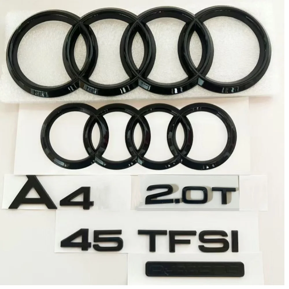 AUDI A4 2020-2024 4Ring logo ABS Black Car Hood Front Grill Rear Trunk Emblem Sticker A4 Mark Quarrto 45TFSI Emblem