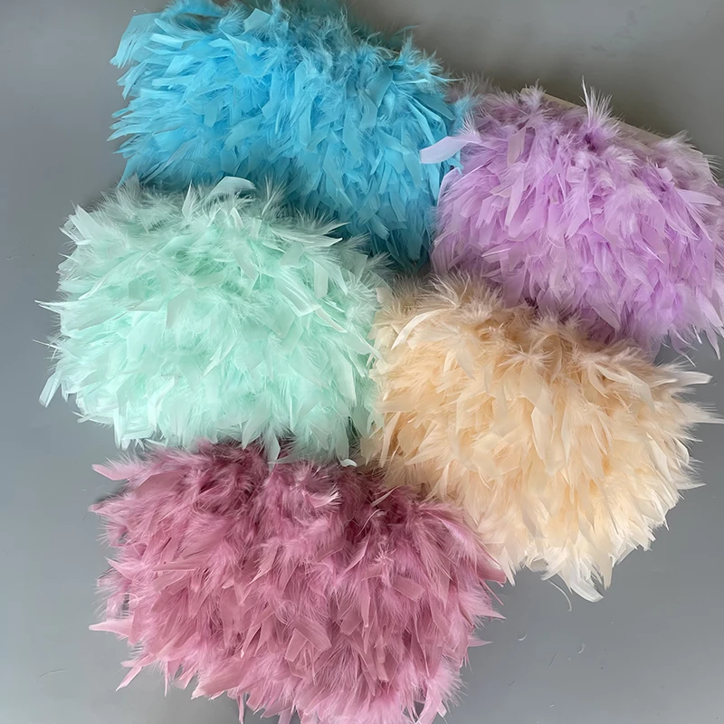 Fluffy Turkey Feathers Trim Fringe Ribbon 10Meters Marabou Feather on Tape Fringes Sewing Trimmings DIY Clothes Dress Decoration