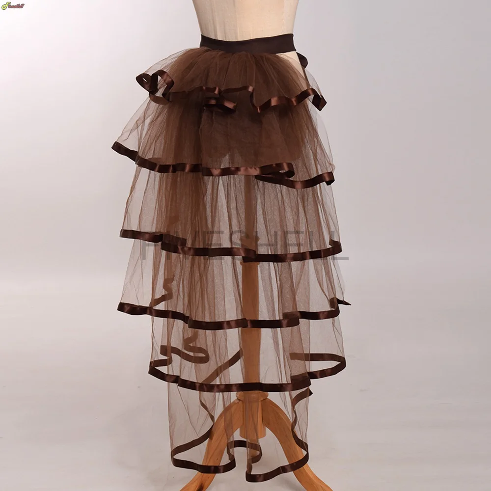 Women Punk Puffy Ruffle Tutu Bustle Skirts Sexy Steampunk Cocktail Party Tie-on Overskirt Gothic Tulle Skirt for Female image 5