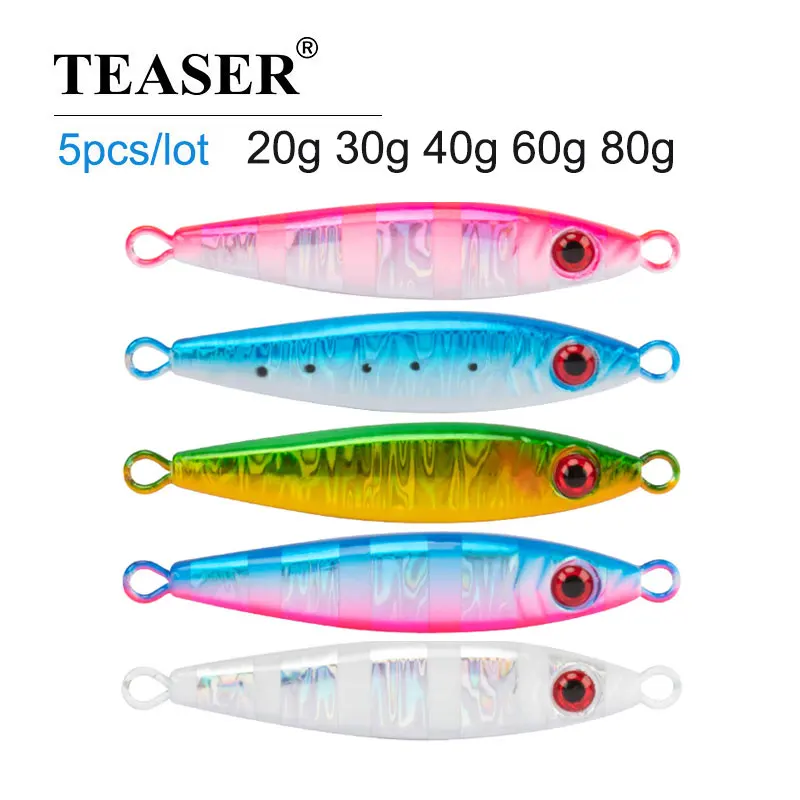 TEASER 5pcs/lot 20g 30g 40g 60g 80g Slow Sinking Micro Metal Spoon Trout Bass Artificial Luminous Jigging Fishing Lure Pesca