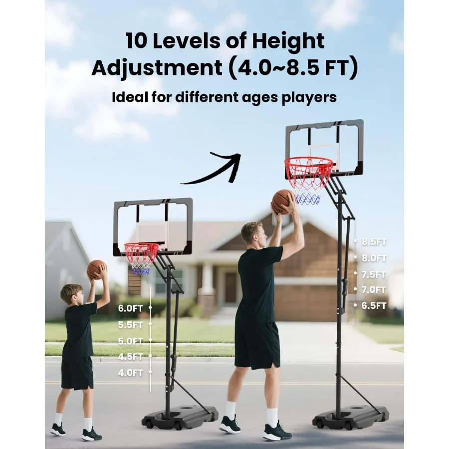 Verstellbarer Basketballkorb für den Außenbereich für Teenager und Jugendliche. Tragbares Basketballtore-System, perfekt für Hinterhof-Einfahrt oder In
