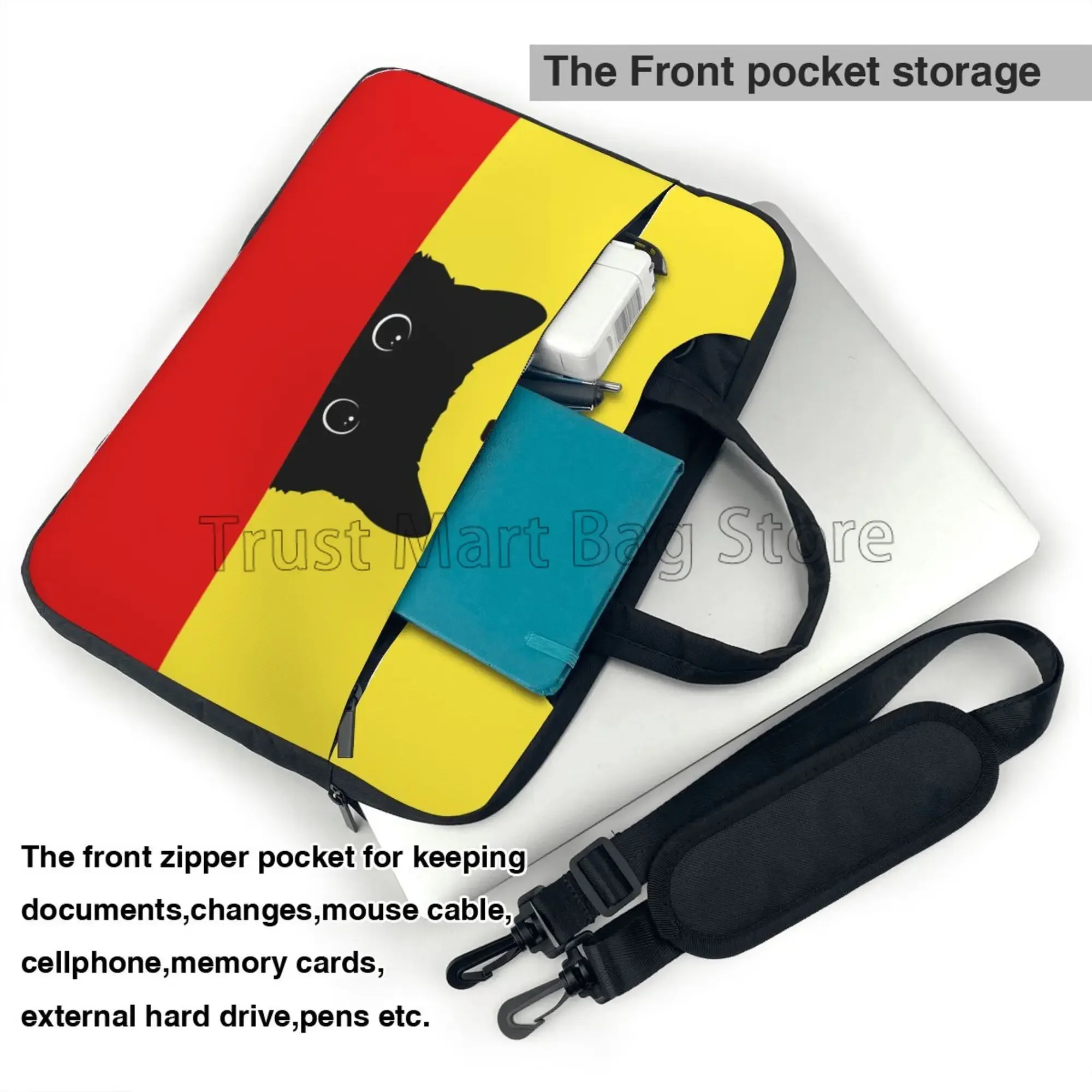 لطيف القط رئيس طباعة حقيبة كمبيوتر محمول حقيبة حمل الكمبيوتر غطاء الكمبيوتر الحقيبة مع مقبض يناسب 13/14/15.6 بوصة كمبيوتر محمول دفتر