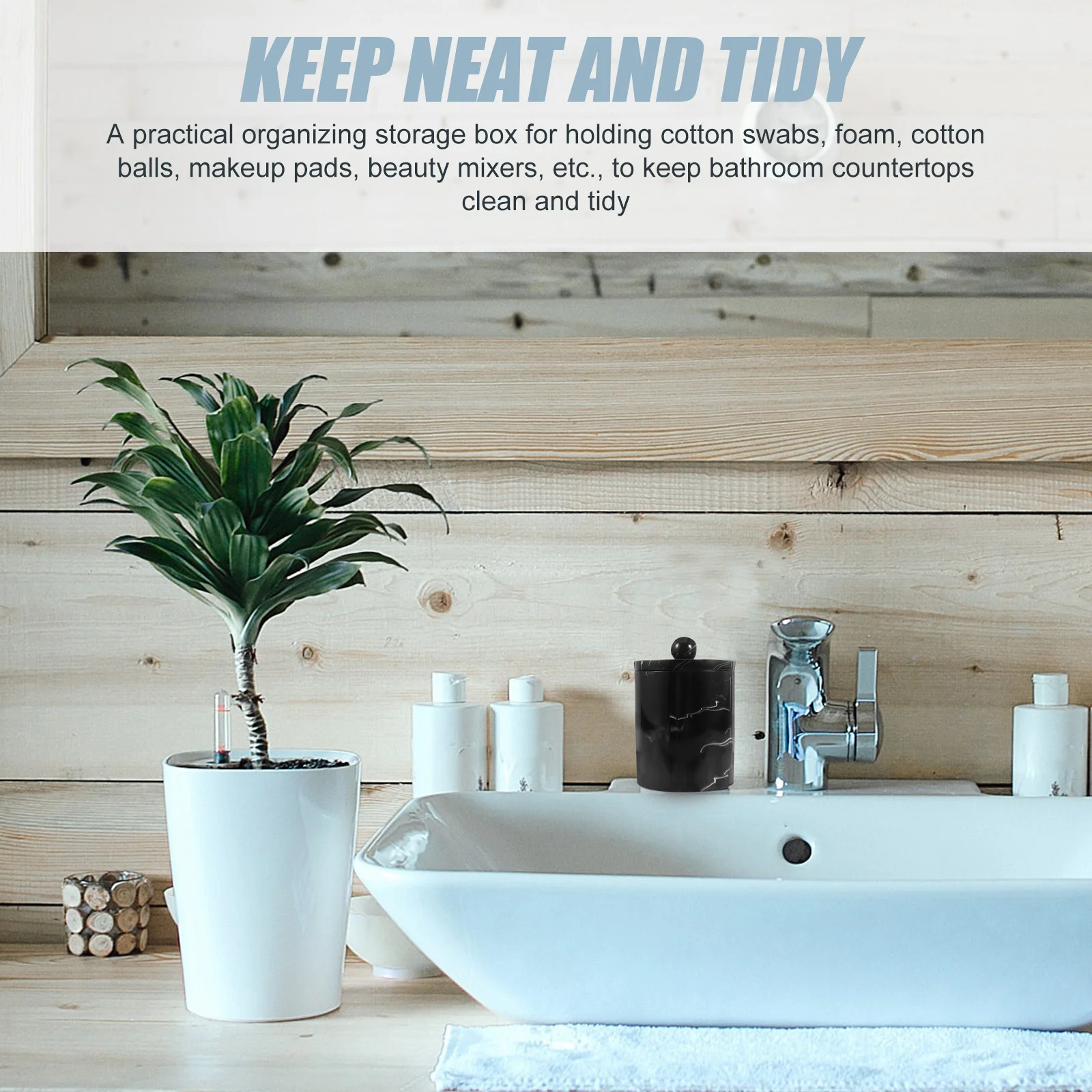 

1Pcs Marble Vein Resin Storage Box Cotton Swab Makeup Pad Toothpick Organizer with Smooth Lid for Bathroom Decor