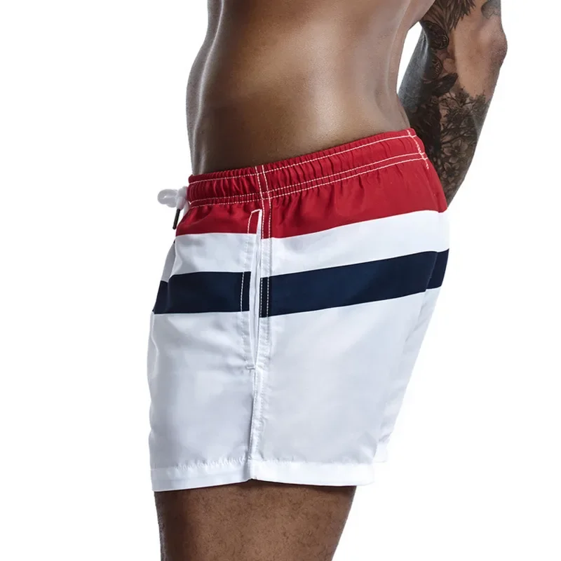 Stripes Beach Shorts Men Swim Short Men's Swimwear Swimming Trunk Quick Dry Boardshorts Board Beachwear Holiday Short No Liner