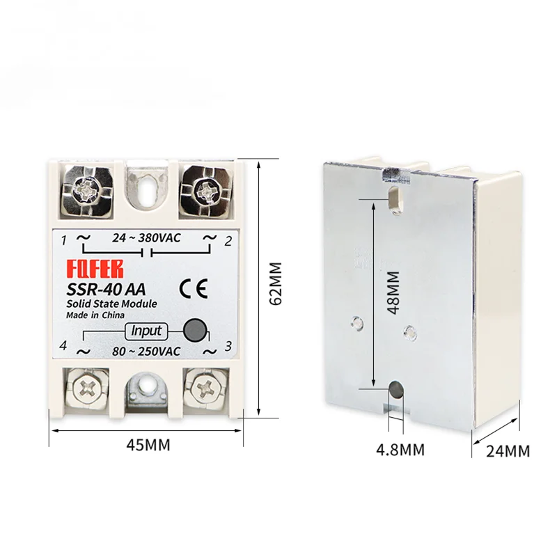 1PC 10A 25A 40A 60A AC-AC Single Phase Solid State Relay AC SSR SSR-10AA SSR-25AA SSR-40AA SSR-60AA 80-250VAC 220V TO 24-380V AC