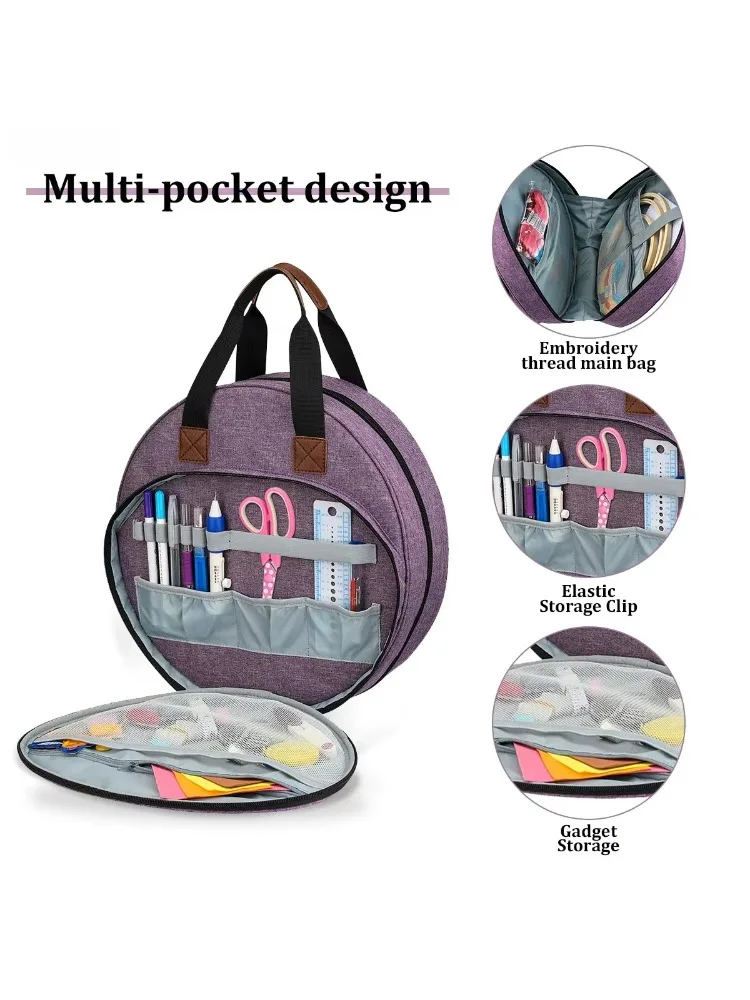 

Новая сумка с нитками для вышивания, круглый органайзер с кленовым листом, синяя вязаная сумка-тоут, швейные аксессуары, вязаные принадлежности для вышивания