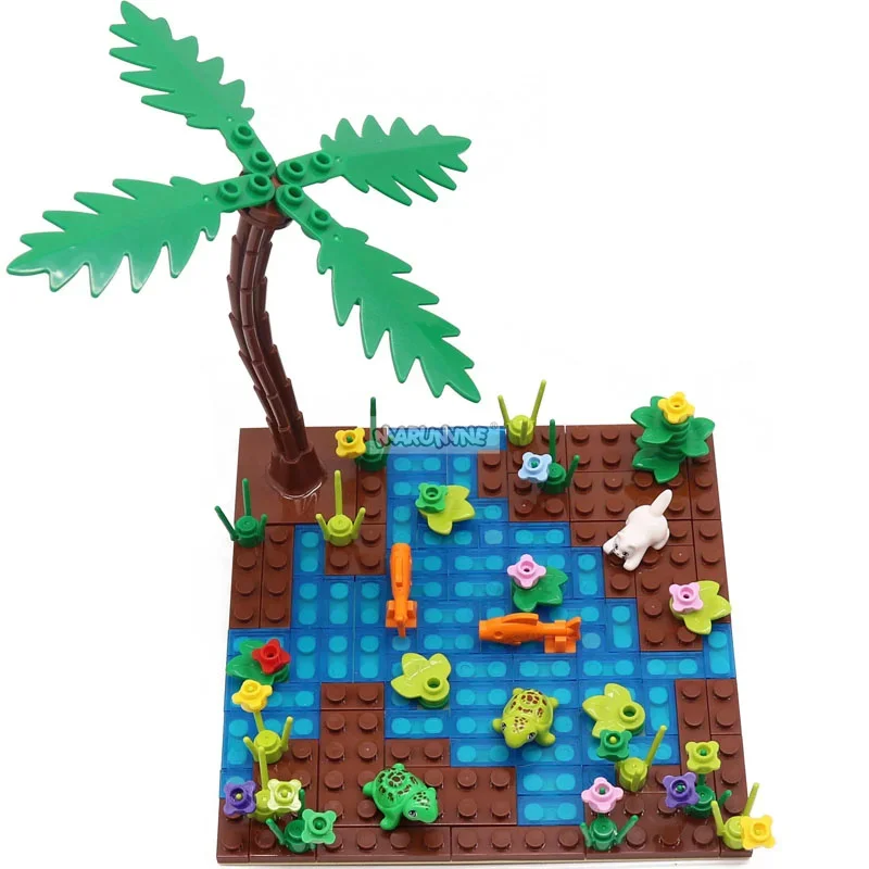 Marumine 143PCS Farm Fish Pond Brick Building Block Set MOC Classic Marine Turtle Animal Assembly Model DIY Creative Toys Gift