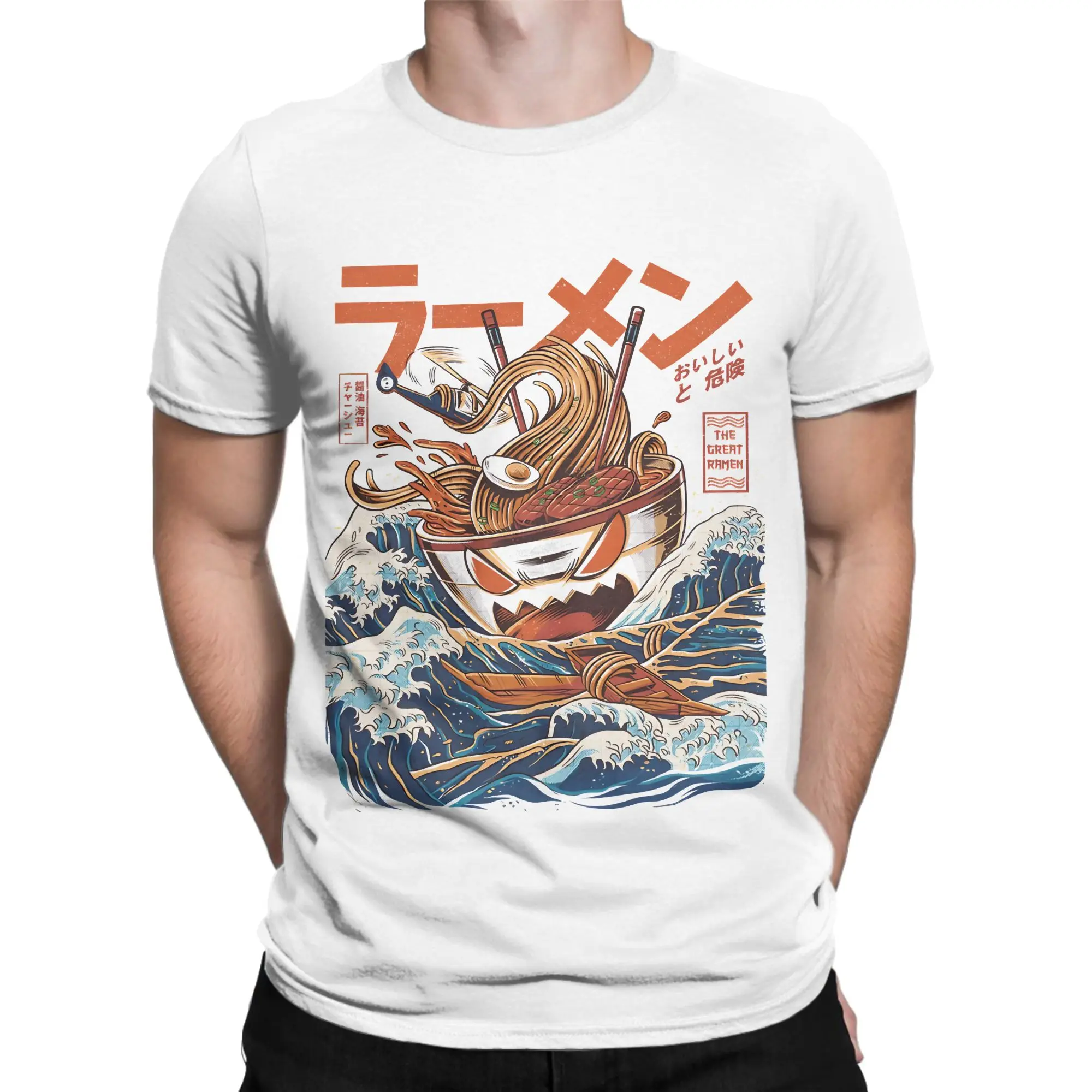 The Great Ramen off Kanagawa Classic Funny 100% Cotton T-Shirt Kaiju Monster Tees Tops For Men