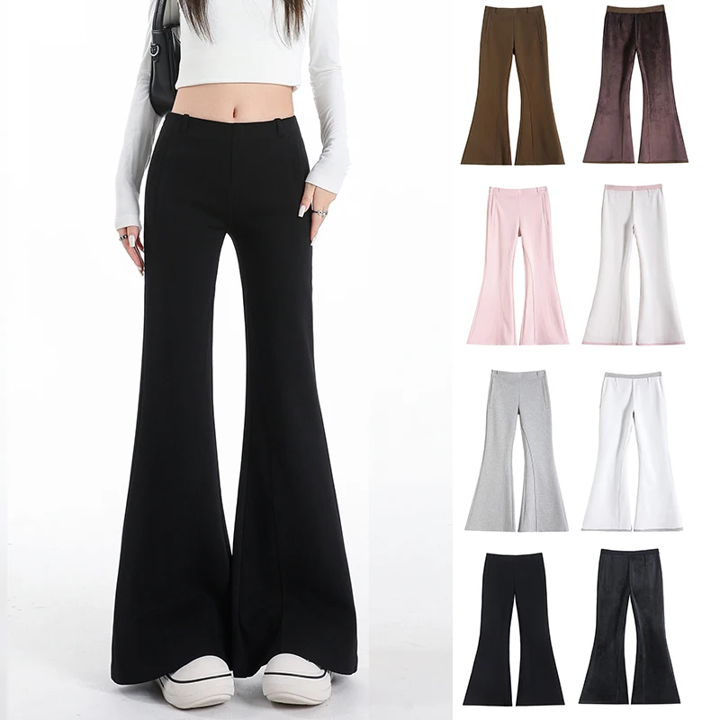 KSTUN 2026 Winter Women's Flared Pants Fleece Bootcut Trousers Thicken Warm Versatile Pants Casual Comfortable Black Pink Gray